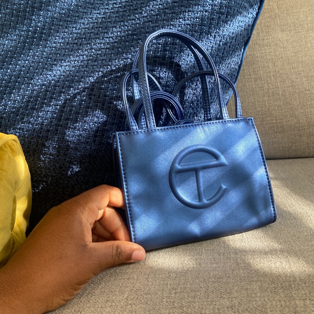 Authentic Metallic Blue Telfar Bag Small Shopping Tote